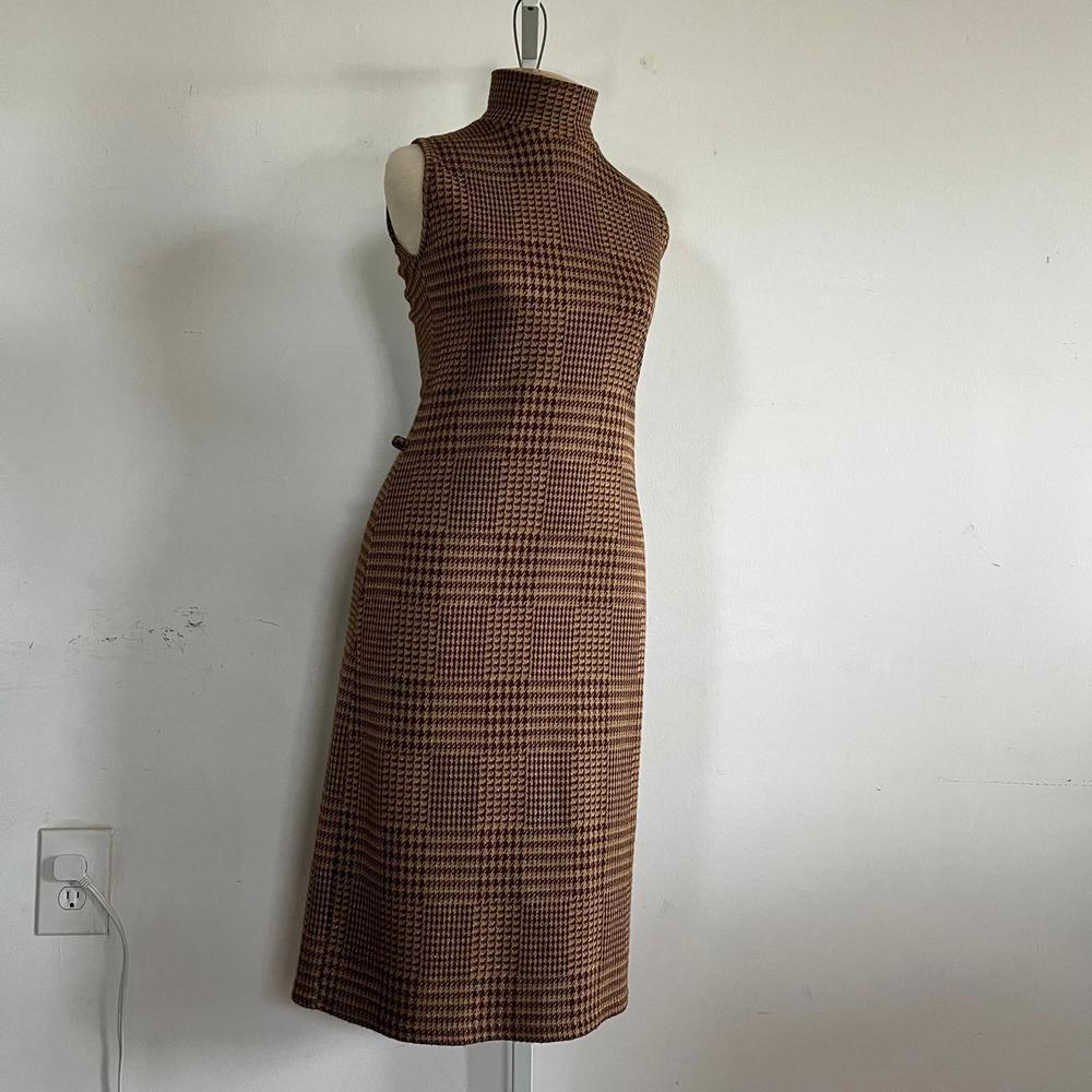 Vintage 70s Houndstooth Dress with Gold Sparkles, Sleeveless, Small - Picture 2 of 9